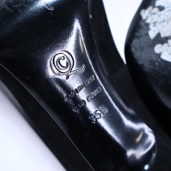 ALEXANDER MCQUEEN Gold Capped Suede Pumps Black Pointed Toe Women's 35.5/US 5.5 - Picture 7 of 10